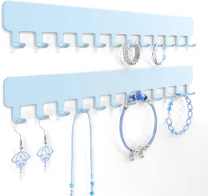 Necklace Organizer Wall Mount: Wall Necklace Hanger with Hooks for Tangle-Free Storage  Easy Access Wall Mounted Necklace Holder for Jewelry Display, Baby Blue