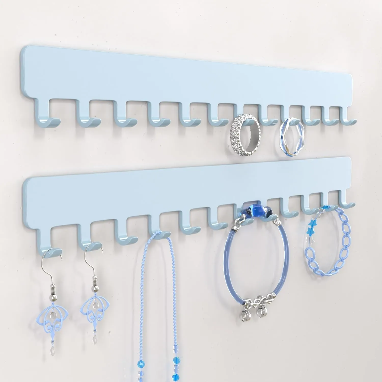 Necklace Organizer Wall Mount: Wall Necklace Hanger with Hooks for Tangle-Free Storage  Easy Access Wall Mounted Necklace Holder for Jewelry Display, Baby Blue