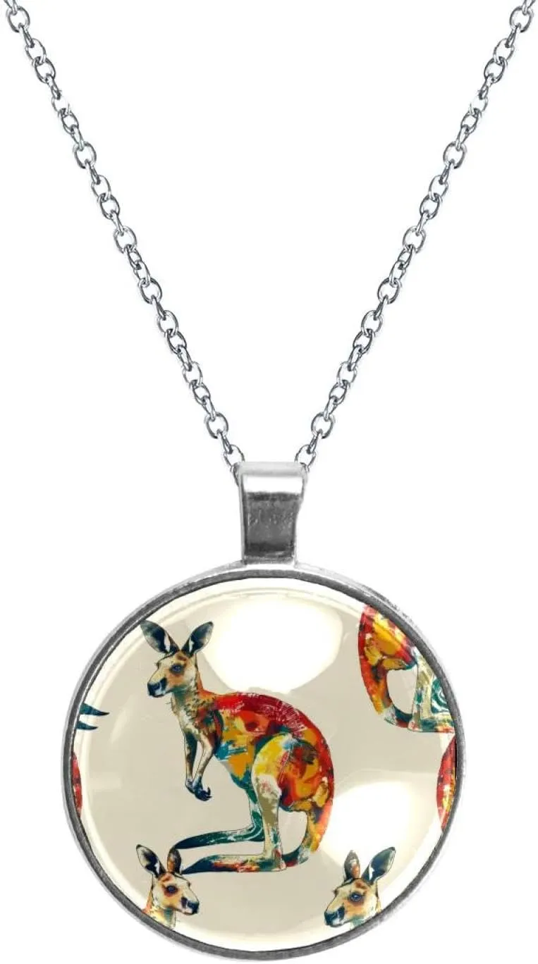 Necklaces for Women, Multicolored Kangaroo Print Stainless Steel Pendant Necklace Jewelry Birthday Anniversary Wife Girls Friends Gift