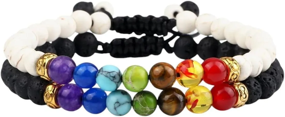 New 2025 2Pcs/Set Bead 7 Bracelets&bangles Buddha Prayer Elastic Couple Distance Bracelets For Women Men Pulseira Masculina Jewery Jewelry Findings Fashion Trendy Accessories Creative Gift