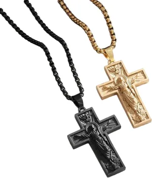 New 2025 Classic Christian Jesus Cross Pendant God Necklace For Men Women Vintage Catholic Prayer Amulets Jewelry Gifts Decoration Jewelry Commemorative With You Accessories Trendy Best For Gift