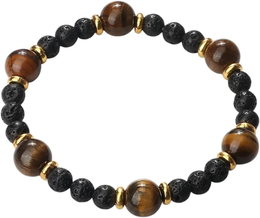 New 2025 Classic Men Tiger Eye Beaded Bracelets 6/10Mm Natural Lava Stone Prayer Couples Bangles For Women Yoga Energy Jewelry Findings Fashion Trendy Accessories Creative Gift