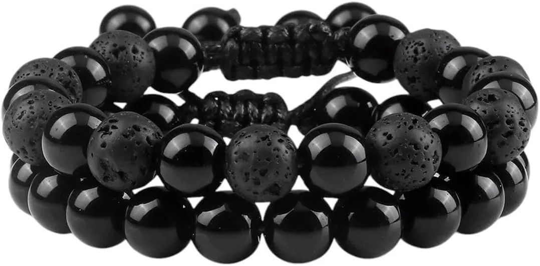 New 2025 Fashion Men Bracelet Set Natural Black Obsidian Tiger Eye Bead Bracelets Couples Prayer Bangles Women Soul Jewelry Findings Gifts Trendy Accessories Creative Gift