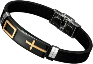 New 2025 High Religion Jewelry Black Leather Bangles Stainless Steel Bracelets For Man Women Punk Christian Cross Prayer Male Decoration Jewelry Luxury With You Accessories Trendy Best For Gift