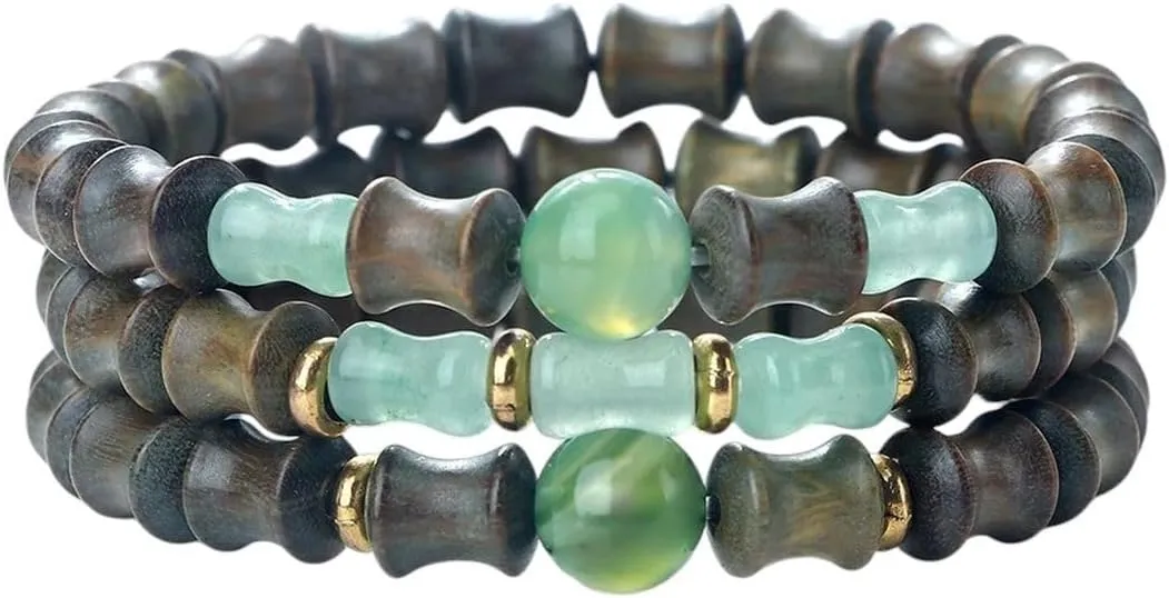 New 2025 Unisex 3Pcs/Set Men Beaded Bracelets Bamboo Joint Shape Natural Agate Wooden Beads Bangles Stretch Bracelet Women Prayer Gift Jewelry Findings Fashion Trendy Accessories Creative For And