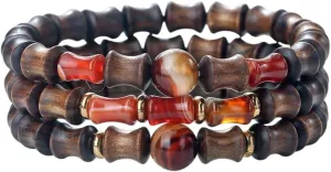 New 2025 Unisex 3Pcs/Set Men Beaded Bracelets Bamboo Joint Shape Natural Agate Wooden Beads Bangles Stretch Bracelet Women Prayer Gift Jewelry Findings Fashion Trendy Accessories Creative For And