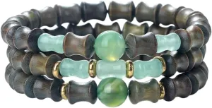 New 2025 Unisex 3Pcs/Set Men Beaded Bracelets Bamboo Joint Shape Natural Agate Wooden Beads Bangles Stretch Bracelet Women Prayer Gift Jewelry Findings Fashion Trendy Accessories Creative For And