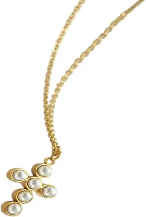 New 2025 Unisex Classic Fashion Retro Cross Necklace For Women Stainless Steel Temperament Imitation Pearl Inlaid High Decoration Jewelry Luxury With You Accessories Trendy For Women And Men