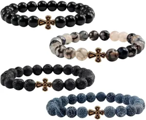 New 2025 Unisex Trendy Black Volcanic Lava Beads Men Bracelet Gold Color Cross Natural Stone Bracelets Women Meditation Prayer Bangles Jewelry Fashion Accessories Creative Gift For Women And Men
