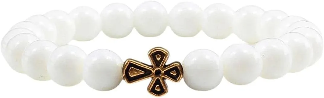 New 2025 Unisex Trendy Black Volcanic Lava Beads Men Bracelet Gold Color Cross Natural Stone Bracelets Women Meditation Prayer Bangles Jewelry Findings Fashion Accessories Creative Gift For And