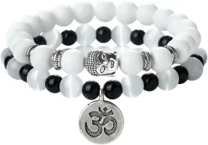 New 2026 2 Pieces Natural Stone Beaded Bracelet Charm Distance Bangles Elastic Buddha Head Lucky Prayer For Women Men Pendant Couple Gift Jewelry Fashion Trendy Accessories Creative For Women And Men