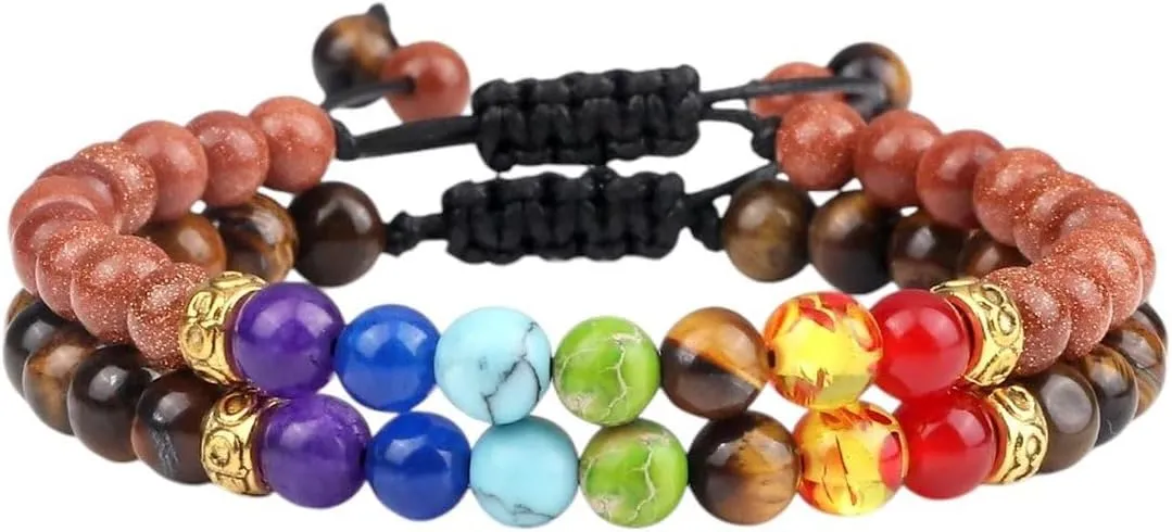 New 2026 2Pcs/Set 7 Beads Bracelet Natural Stone Tiger Eye 6Mm Onyx Agates Malachite Bracelets Yoga Balance Prayer Bangles Jewelry Fashion Trendy Accessories Creative Gift For Women And Men