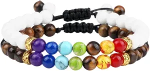 New 2026 2Pcs/Set 7 Beads Bracelet Natural Stone Tiger Eye 6Mm Onyx Agates Malachite Bracelets Yoga Balance Prayer Bangles Jewelry Fashion Trendy Accessories Creative Gift For Women And Men