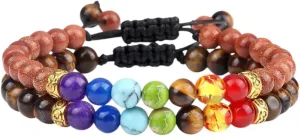 New 2026 2Pcs/Set 7 Beads Bracelet Natural Stone Tiger Eye 6Mm Onyx Agates Malachite Bracelets Yoga Balance Prayer Bangles Jewelry Fashion Trendy Accessories Creative Gift For Women And Men