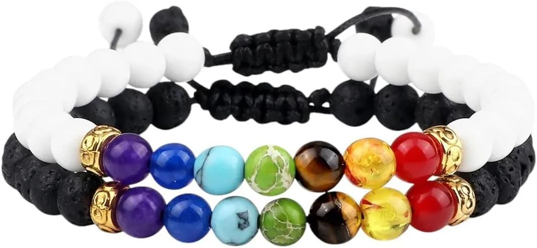 New 2026 2Pcs/Set Bead 7 Bracelets&bangles Buddha Prayer Elastic Couple Distance Bracelets For Women Men Pulseira Masculina Jewery Jewelry Fashion Trendy Accessories Creative Gift