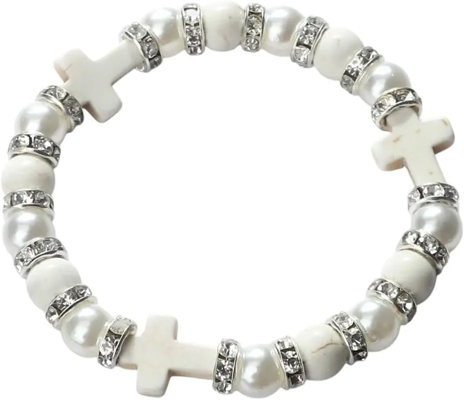 New 2026 Bohemian Cross Beaded Bracelet Fashion Imitation Pearl Turquoise Stone Beads Women Bracelets Stretch Bangles Yoga Wrist Jewelry Trendy Accessories Creative Gift For Women And Men