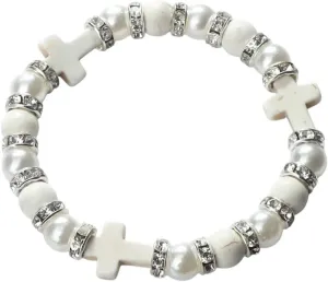 New 2026 Bohemian Cross Beaded Bracelet Fashion Imitation Pearl Turquoise Stone Beads Women Bracelets Stretch Bangles Yoga Wrist Jewelry Trendy Accessories Creative Gift For Women And Men