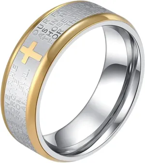 New 2026 Classic Stainless Steel Cross Scripture Ring For Men Prayer Faith Hand Accessories Rings Jewelry Fashion Luxury Creative Gift