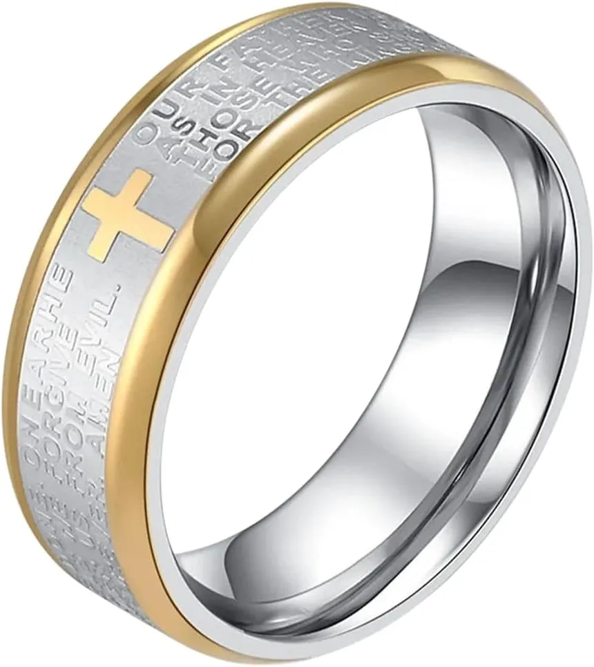New 2026 Classic Stainless Steel Cross Scripture Ring For Men Prayer Faith Hand Accessories Rings Jewelry Fashion Luxury Creative Gift