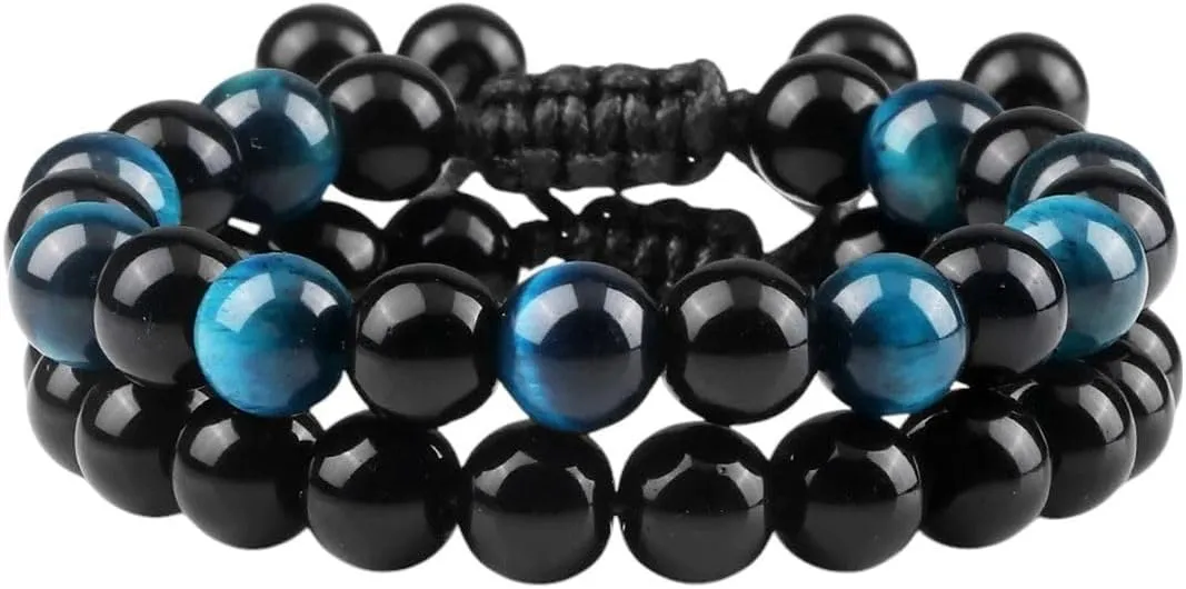 New 2026 Fashion Men Bracelet Set Natural Black Obsidian Tiger Eye Bead Bracelets Couples Prayer Bangles Women Soul Jewelry Gifts Trendy Accessories Creative Gift For Women And Men