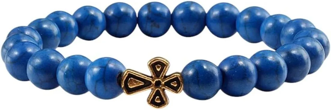 New 2026 Trendy Black Volcanic Lava Beads Men Bracelet Gold Color Cross Natural Stone Bracelets Women Meditation Prayer Bangles Jewelry Fashion Accessories Creative Gift For Women And Men