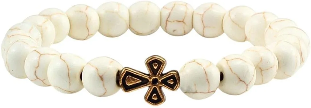New 2026 Trendy Black Volcanic Lava Beads Men Bracelet Gold Color Cross Natural Stone Bracelets Women Meditation Prayer Bangles Jewelry Fashion Accessories Creative Gift For Women And Men