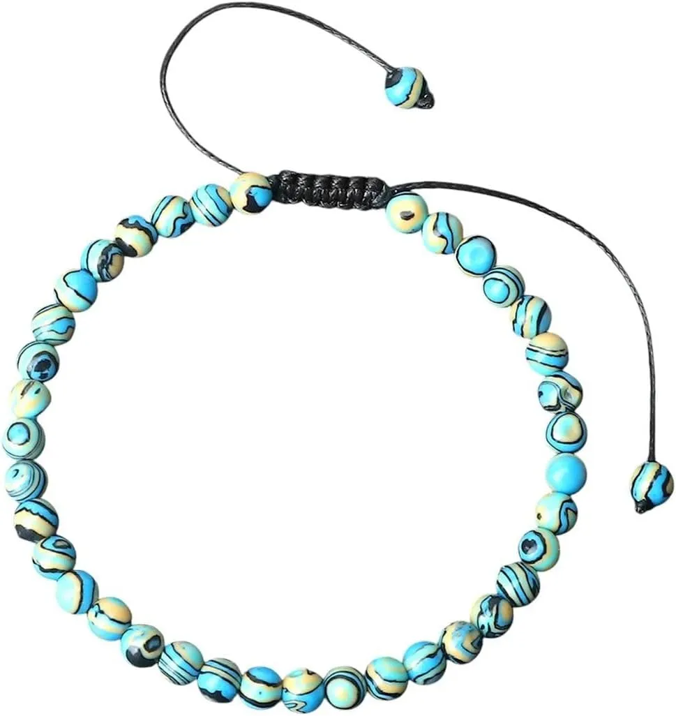 New 2026 Unisex Charm 4Mm Green Blue Malachite Bracelet For Women Men Natural Stone Handmade Bangles Yoga Prayer Jewery Beaded Bracelets Jewelry Findings Fashion Trendy Accessories Creative Gift And