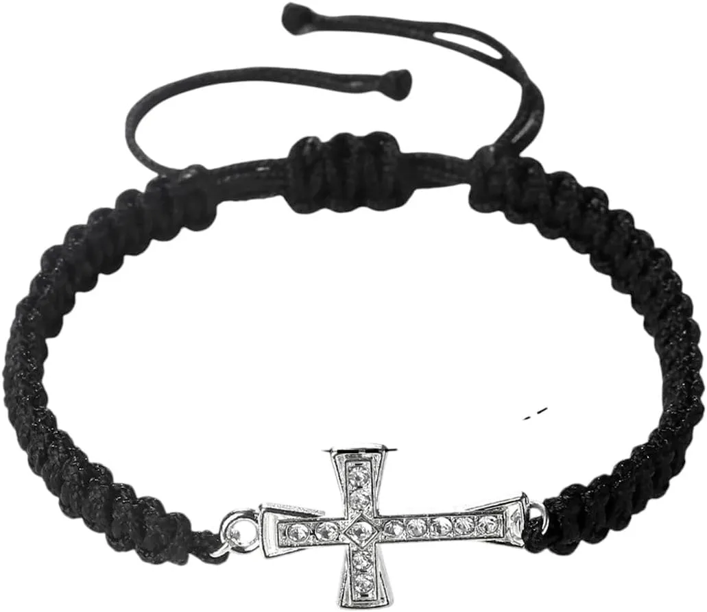 New 2026 Unisex Red Color Thread Crystal Cross Pendant Bracelet Prayer Jesus Meditation Couple Bangles Chain Jewelry Gift With For You Accessories Trendy Creative For Women And Men