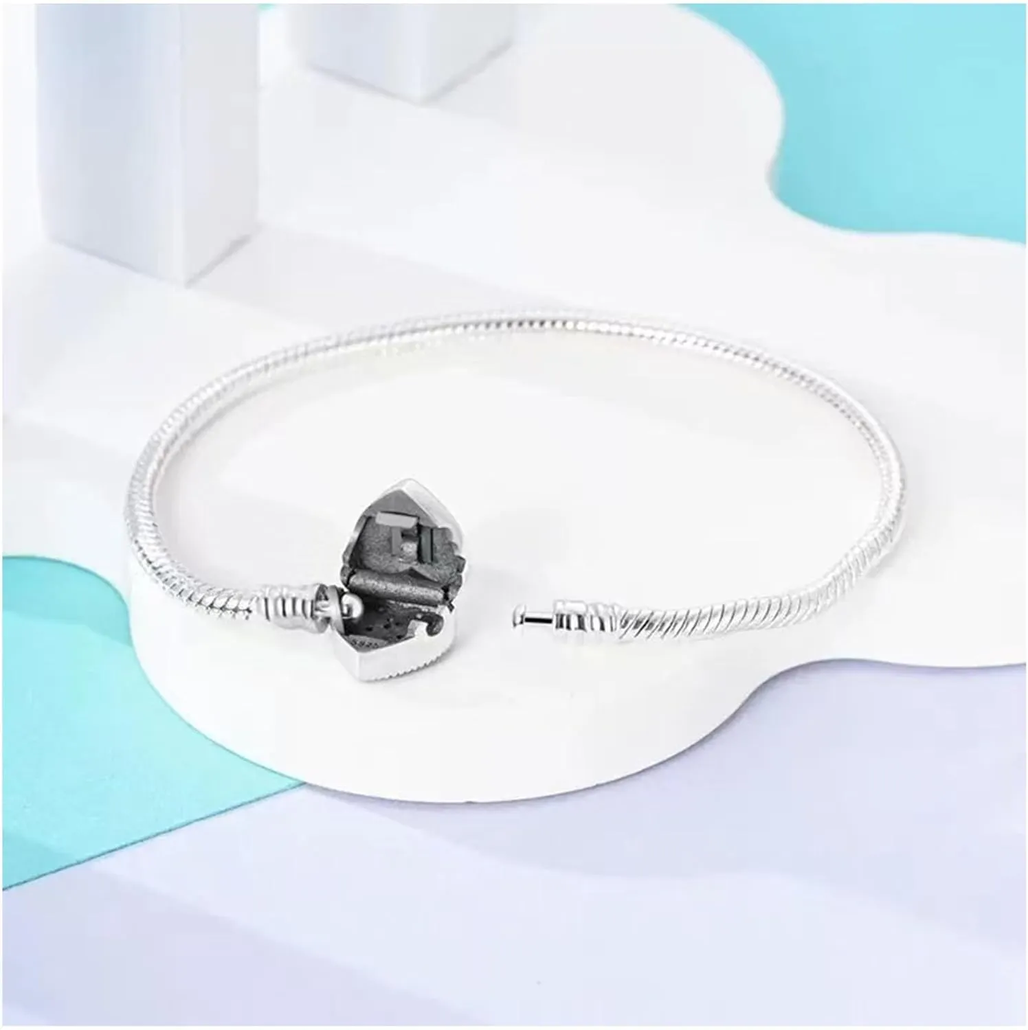 New 925 Sterling Silver Classic Colorful Heart-shaped Tree Snake Bone Chain Bracelet fits Design Charm Bead DIY Exquisite Gifts