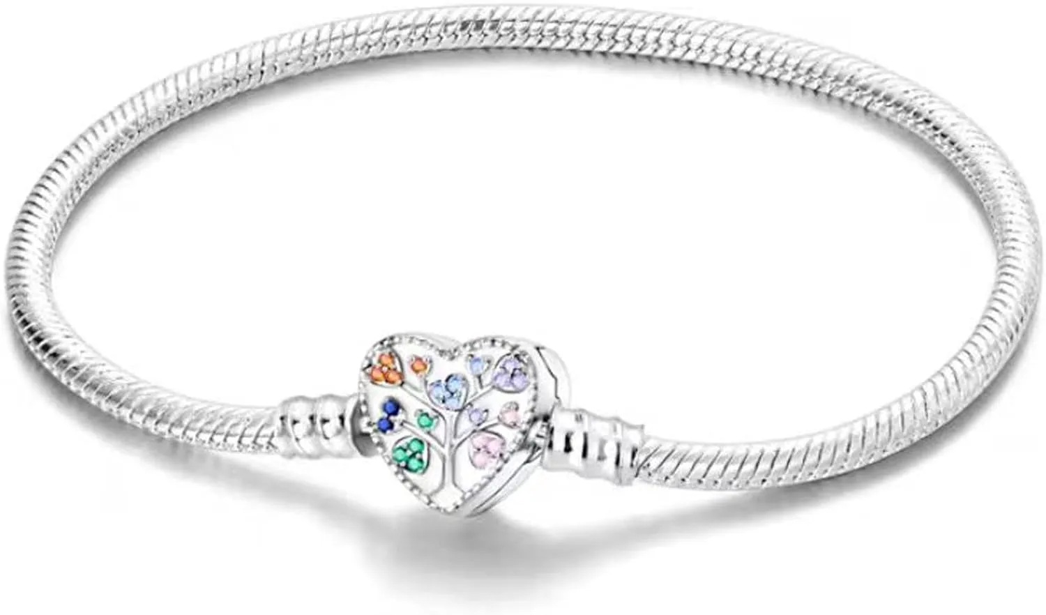New 925 Sterling Silver Classic Colorful Heart-shaped Tree Snake Bone Chain Bracelet fits Design Charm Bead DIY Exquisite Gifts