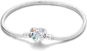 New 925 Sterling Silver Classic Colorful Heart-shaped Tree Snake Bone Chain Bracelet fits Design Charm Bead DIY Exquisite Gifts