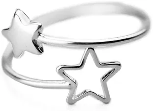 NewZenro Double Star Wrap Open Ring for Women S925 Sterling Silver Dainty Adjustable Statement Engagement Thin Tiny Finger Rings Jewelry Gifts for Bff Daughter Birthday