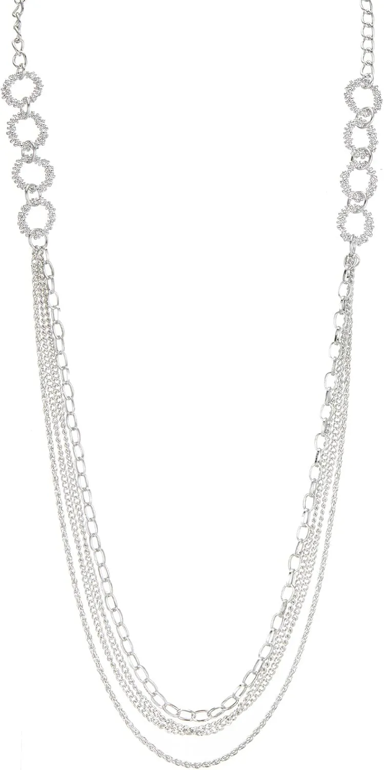 Noessla Layered Long Necklaces for Women Crystal Beaded Statement Necklace Sweater Silver Chain with Gifts Box Jewelry