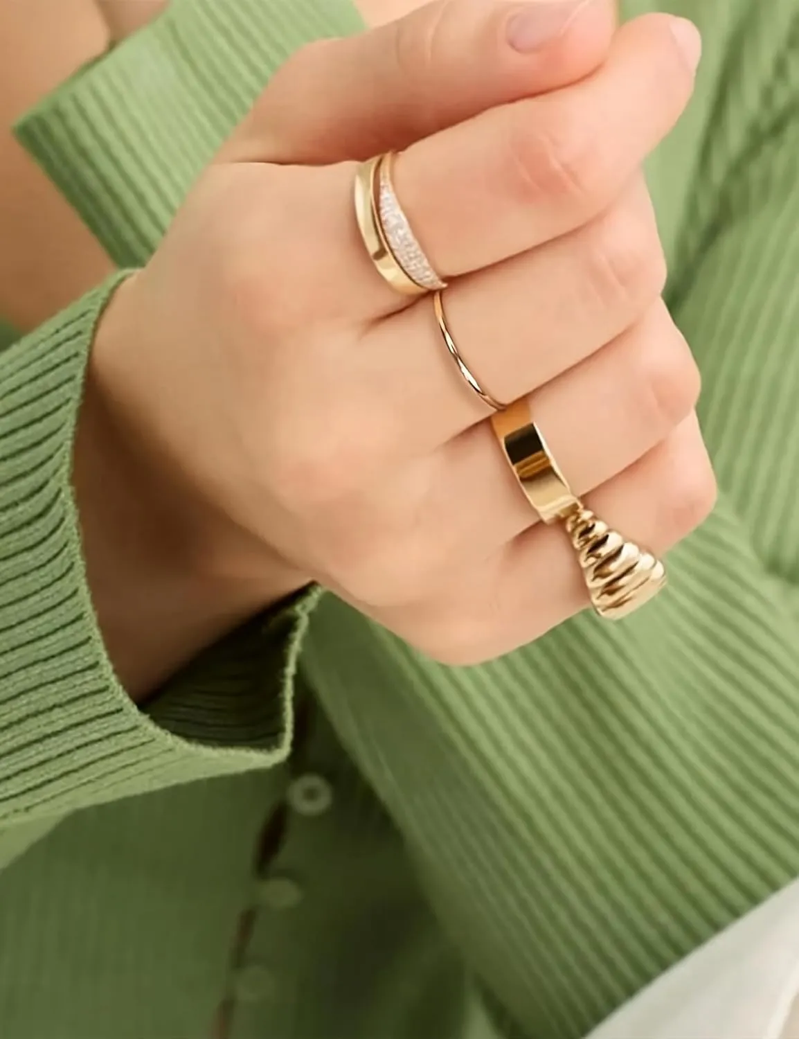 NOKMIT 1mm 3mm 5mm 14K Gold Filled Rings Set for Women Girls Dainty Cute Stacking Stackable Thumb Pinky Bands Non Tarnish Comfort Fit Size 5 to 10