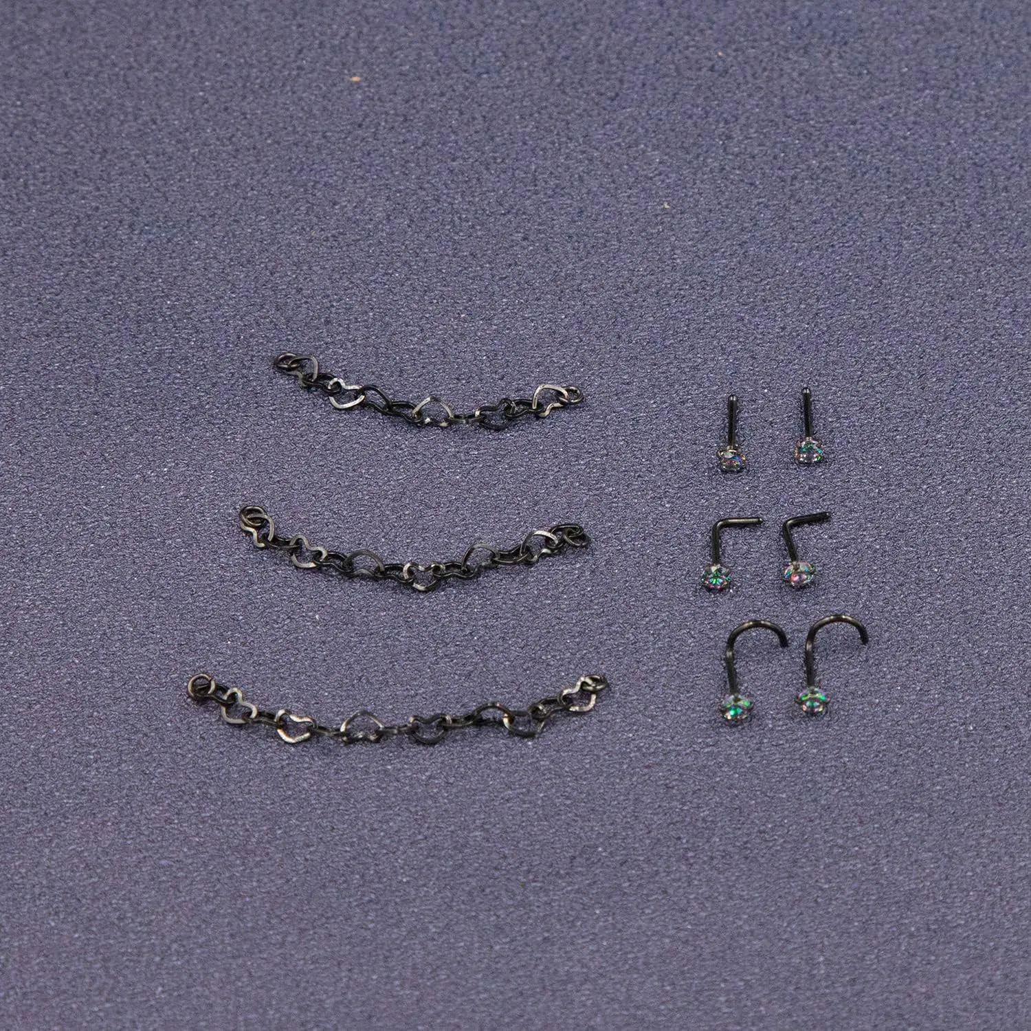 Nose Ring Chain Across Nose Black Stainless Steel Nostril Nose Piercing Chain with Cubic Zirconia Nose Screw Bone L-Shaped Ring for Women Body Piercing Nostril Jewelry with Bridge Chain