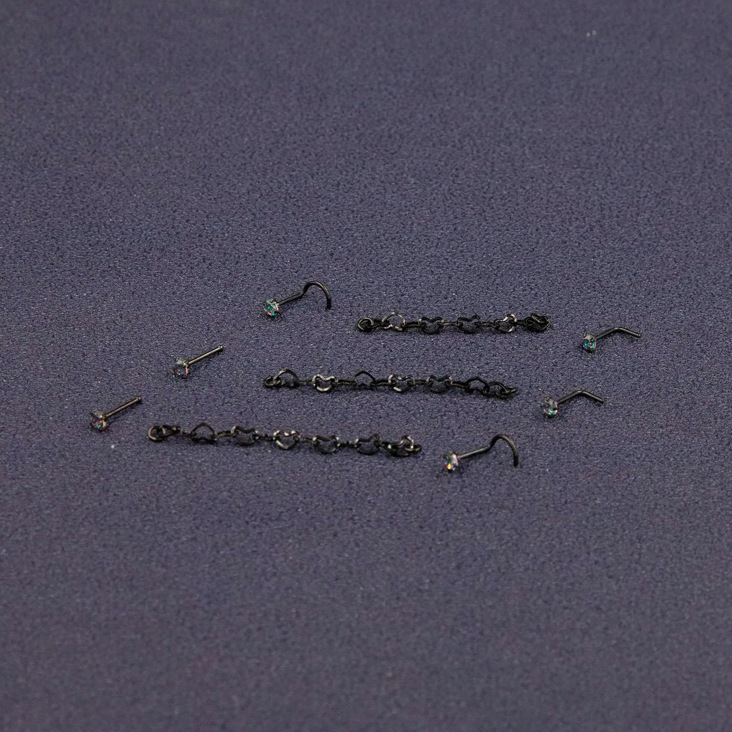 Nose Ring Chain Across Nose Black Stainless Steel Nostril Nose Piercing Chain with Cubic Zirconia Nose Screw Bone L-Shaped Ring for Women Body Piercing Nostril Jewelry with Bridge Chain