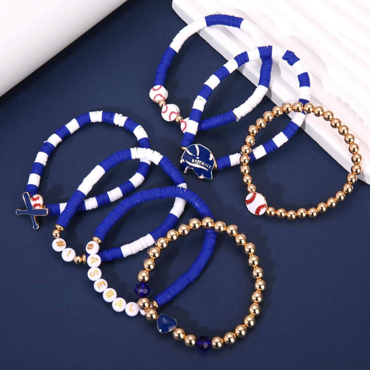 NVENF Baseball Bracelets for Women Stackable Orange Navy Game Day Heishi Bracelets Preppy Friendship Sports Bracelet Softball Baseball Jewelry Accessories Party Favors Gifts