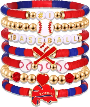 NVENF Baseball Bracelets for Women Stackable Orange Navy Game Day Heishi Bracelets Preppy Friendship Sports Bracelet Softball Baseball Jewelry Accessories Party Favors Gifts