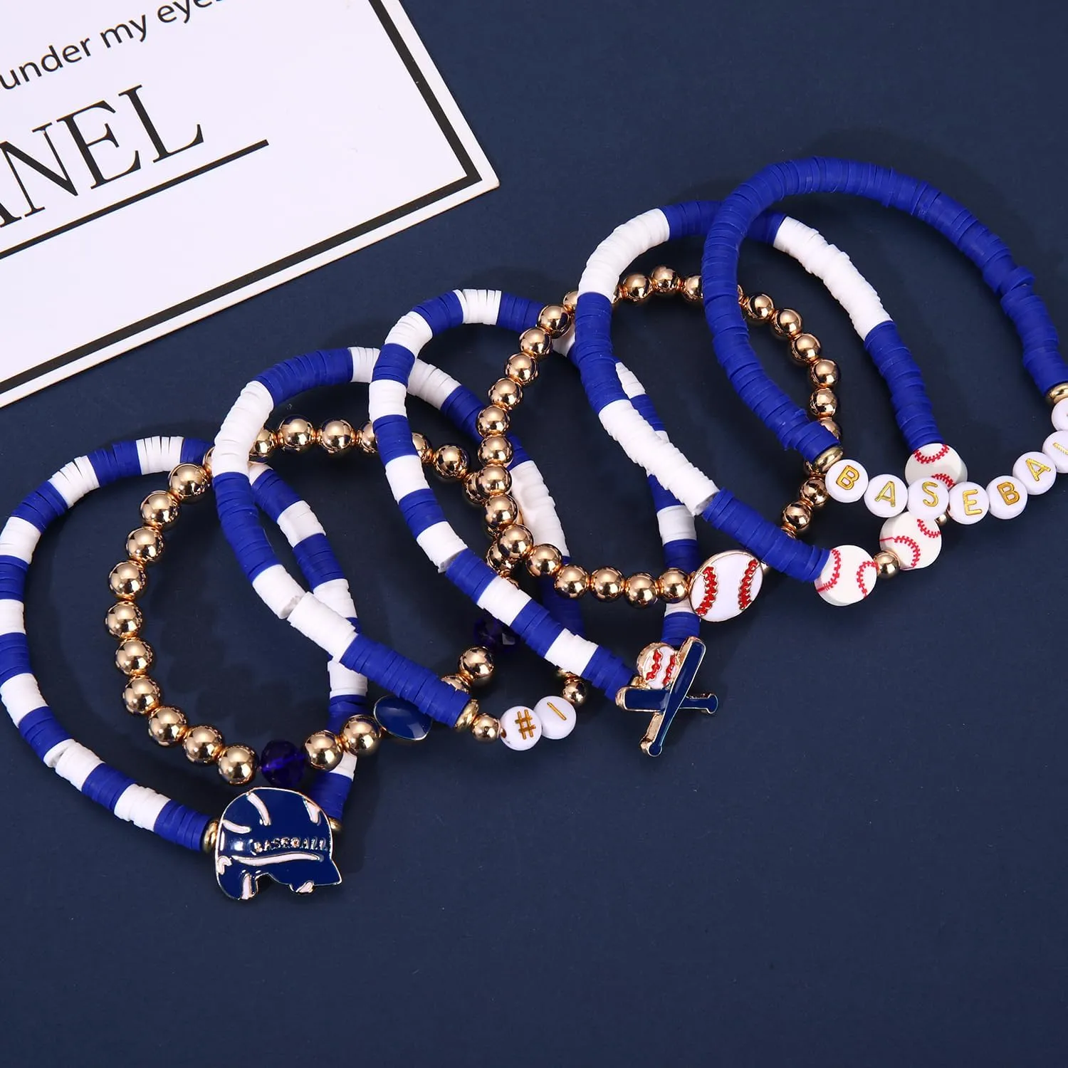 NVENF Baseball Bracelets for Women Stackable Orange Navy Game Day Heishi Bracelets Preppy Friendship Sports Bracelet Softball Baseball Jewelry Accessories Party Favors Gifts