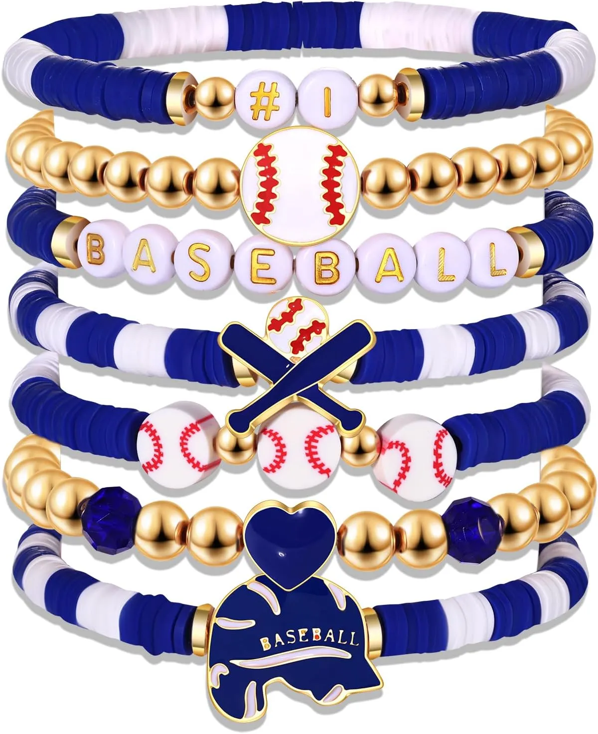 NVENF Baseball Bracelets for Women Stackable Orange Navy Game Day Heishi Bracelets Preppy Friendship Sports Bracelet Softball Baseball Jewelry Accessories Party Favors Gifts