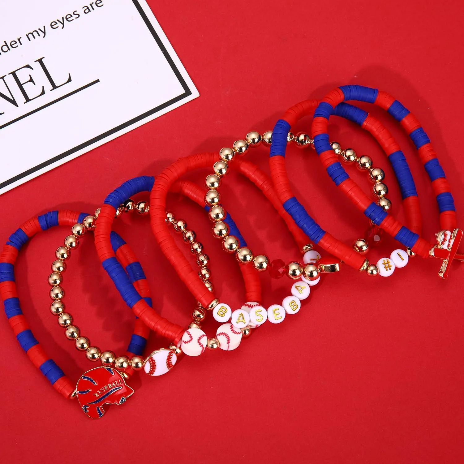 NVENF Baseball Bracelets for Women Stackable Orange Navy Game Day Heishi Bracelets Preppy Friendship Sports Bracelet Softball Baseball Jewelry Accessories Party Favors Gifts