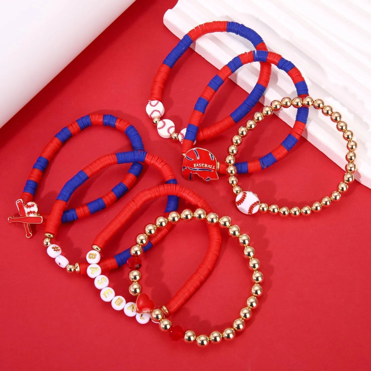 NVENF Baseball Bracelets for Women Stackable Orange Navy Game Day Heishi Bracelets Preppy Friendship Sports Bracelet Softball Baseball Jewelry Accessories Party Favors Gifts
