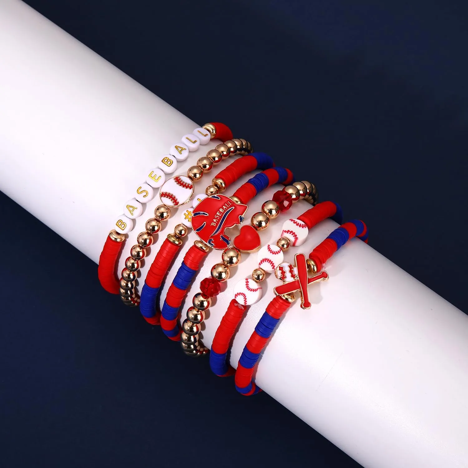 NVENF Baseball Bracelets for Women Stackable Orange Navy Game Day Heishi Bracelets Preppy Friendship Sports Bracelet Softball Baseball Jewelry Accessories Party Favors Gifts