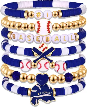 NVENF Baseball Bracelets for Women Stackable Orange Navy Game Day Heishi Bracelets Preppy Friendship Sports Bracelet Softball Baseball Jewelry Accessories Party Favors Gifts