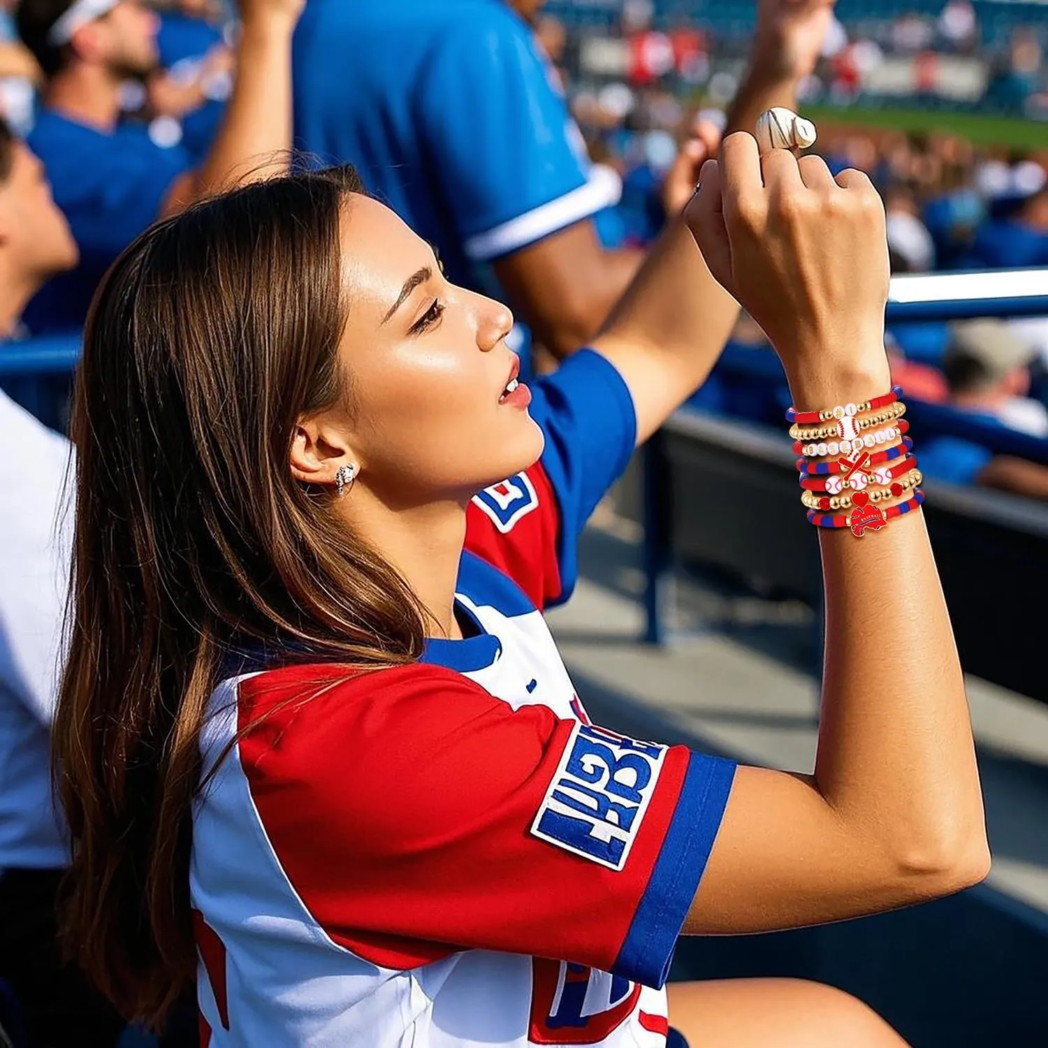 NVENF Baseball Bracelets for Women Stackable Orange Navy Game Day Heishi Bracelets Preppy Friendship Sports Bracelet Softball Baseball Jewelry Accessories Party Favors Gifts