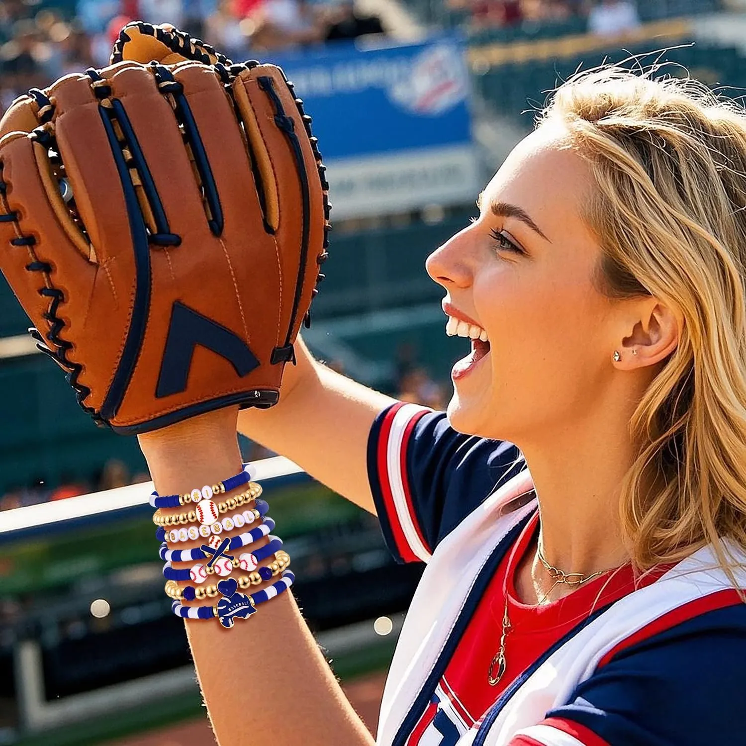 NVENF Baseball Bracelets for Women Stackable Orange Navy Game Day Heishi Bracelets Preppy Friendship Sports Bracelet Softball Baseball Jewelry Accessories Party Favors Gifts