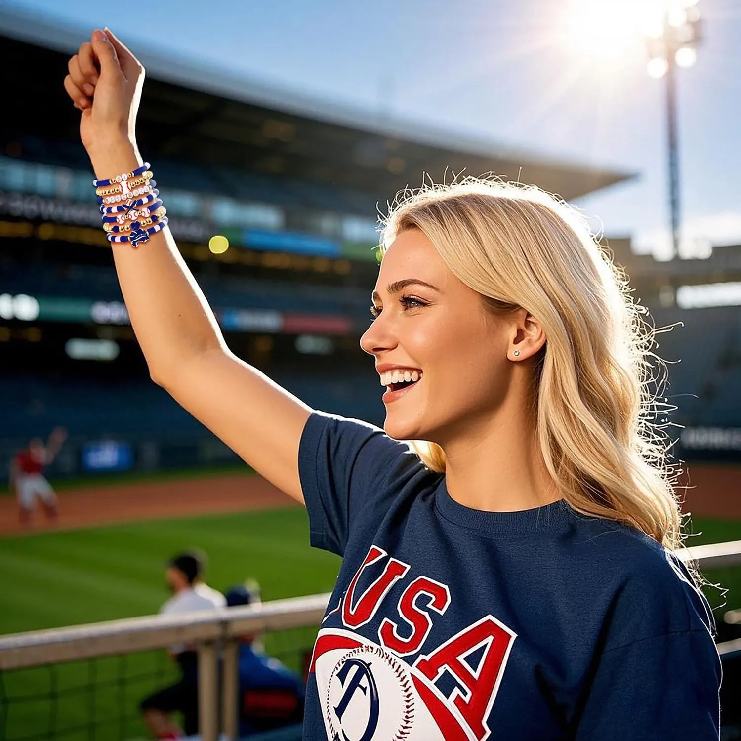 NVENF Baseball Bracelets for Women Stackable Orange Navy Game Day Heishi Bracelets Preppy Friendship Sports Bracelet Softball Baseball Jewelry Accessories Party Favors Gifts