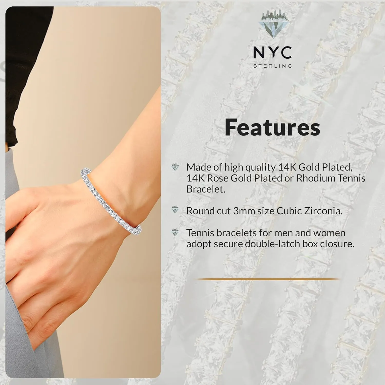 NYC Sterling Tennis Bracelet for Women - 3mm Elegant Cubic Zirconia Bracelet 6.5"-7.5" - Versatile Jewelry for Women, Professional and Social Wear