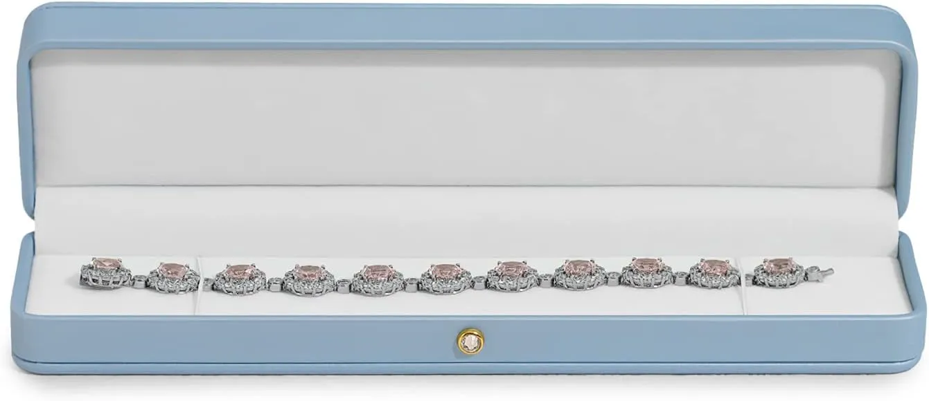 Oirlv Elegant Sky Blue Necklace Box Necklace Presentation Box White Velvet Interior Long Chain Bracelet Necklace Storage Case