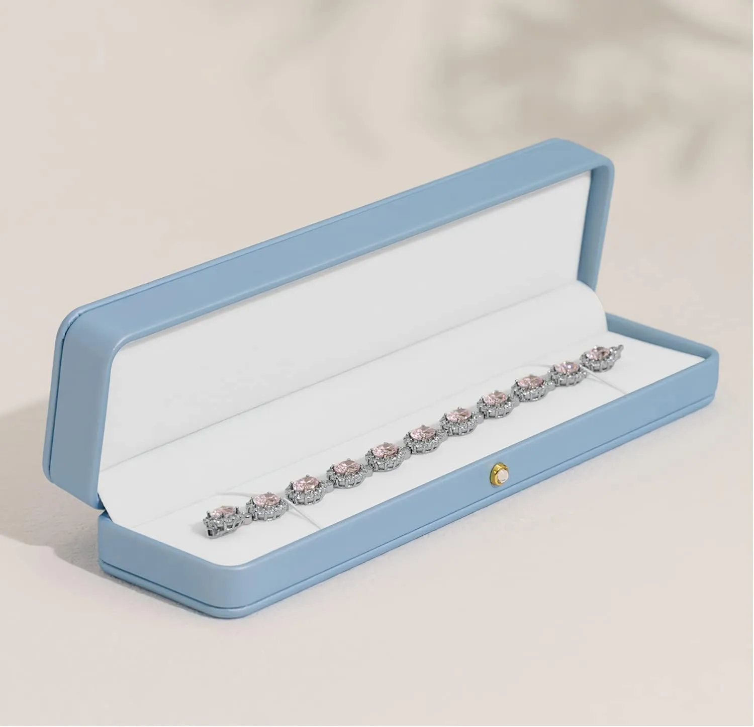 Oirlv Elegant Sky Blue Necklace Box Necklace Presentation Box White Velvet Interior Long Chain Bracelet Necklace Storage Case